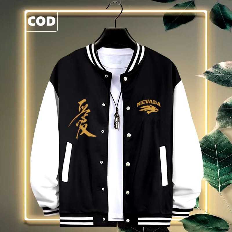 BISA COD Jaket Bomber Varsity Baseball Kancing NEVADA  RILEX KIRKA Text  GOLD  Origin Premium Jaket 