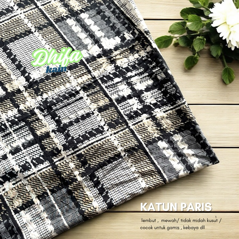 kain katun paris premium motif kotak kotak