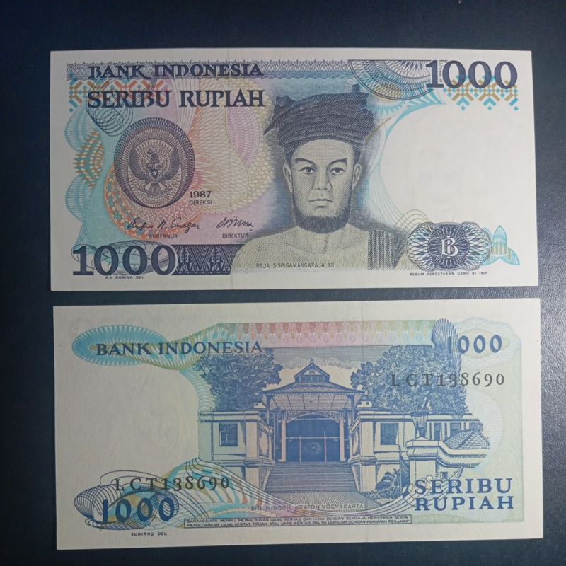 UANG KUNO 1000 RUPIAH SISINGAMANGARAJA KONDISI BAGUS MULUS AUNC/UNC