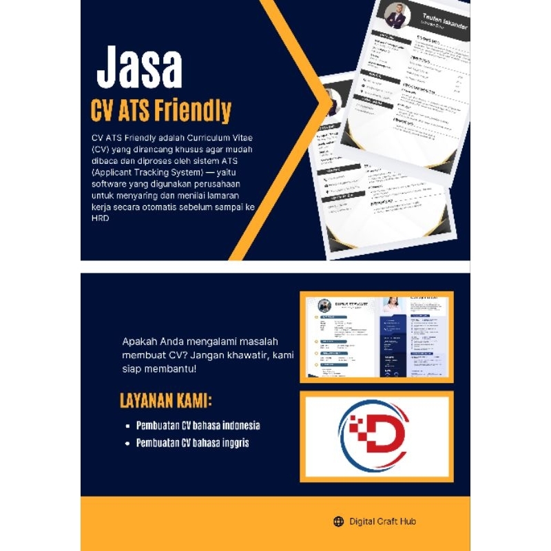 Jasa Curiculum Vitae (CV) ATS Friendly - Ratusan Template,  Proses Cepat