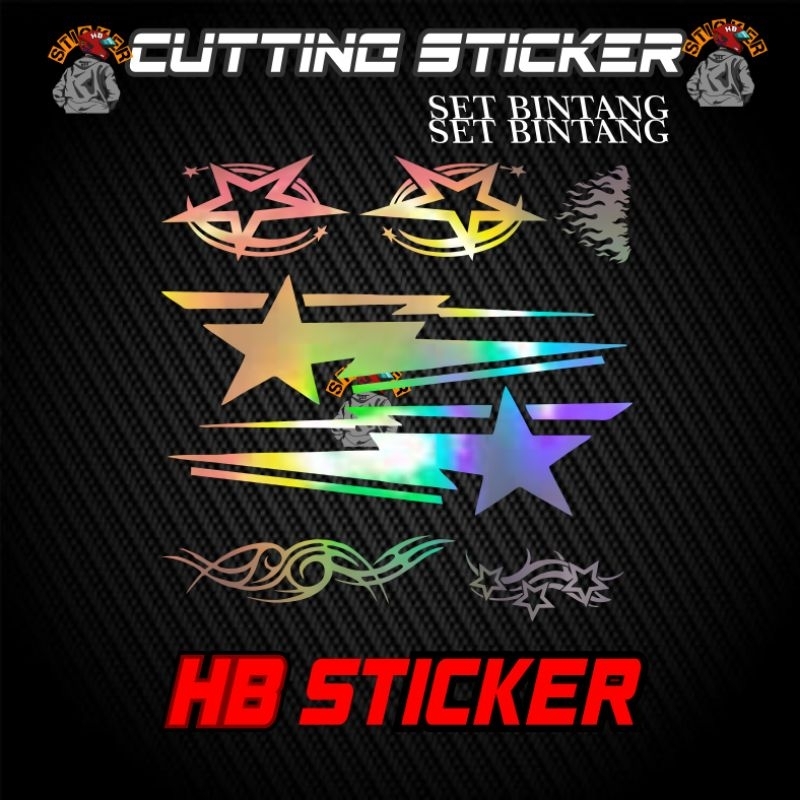 Sticker cuttinh seat bintang dan api body motor helm berkualitas Stiker cuting pack bintang kanan ki