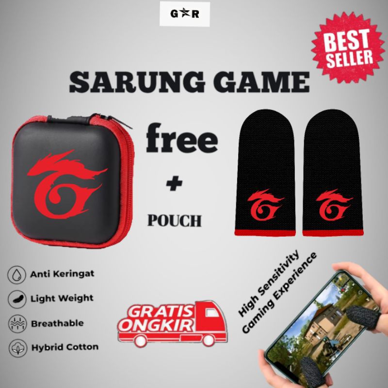 sarung jempol gaming GARENA + box pouch anti keringat premium mobile legends free fire