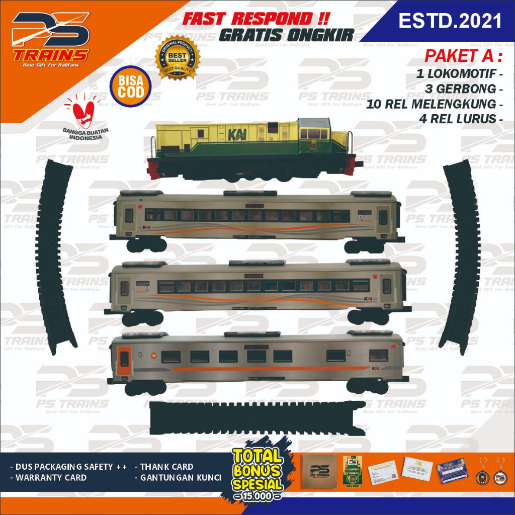 [ MESIN EKSLUSIF ] RANGKAIAN MAINAN MINIATUR KERETA API CC201 VINTAGE EKSEKUTIF STAINLESS STEEL