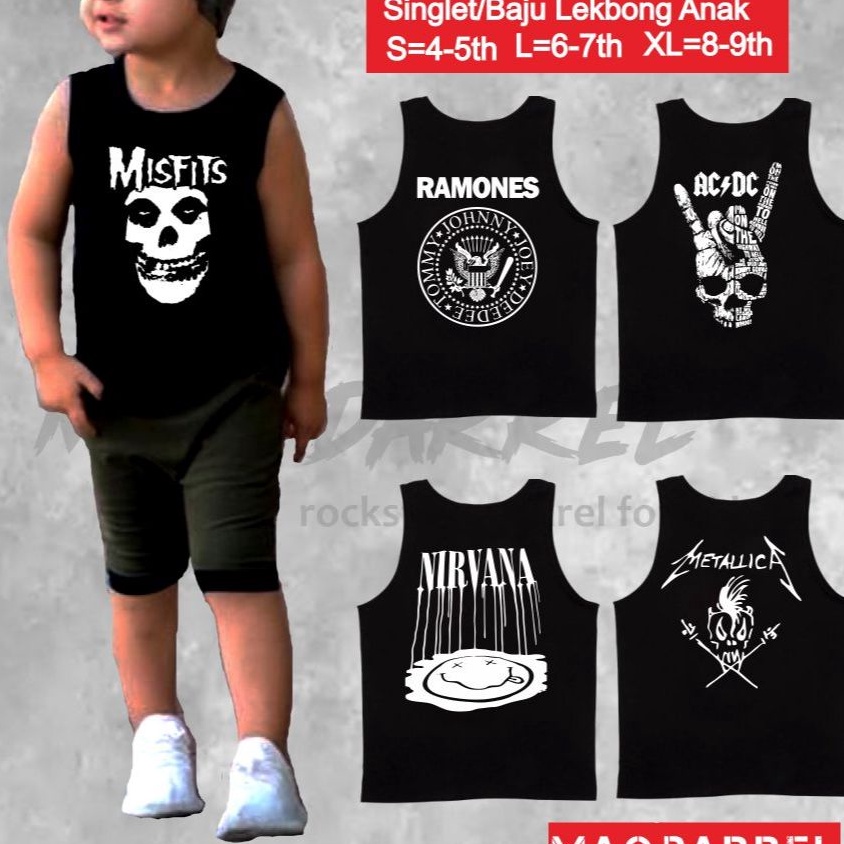 Baju Bayi Singlet Band Misfits Ramones ACDC Nirvana Metallica
