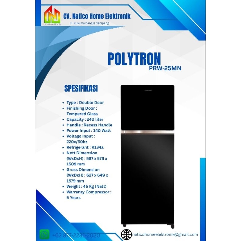 KULKAS 2 PINTU POLYTRON PRW 25MNX/MN