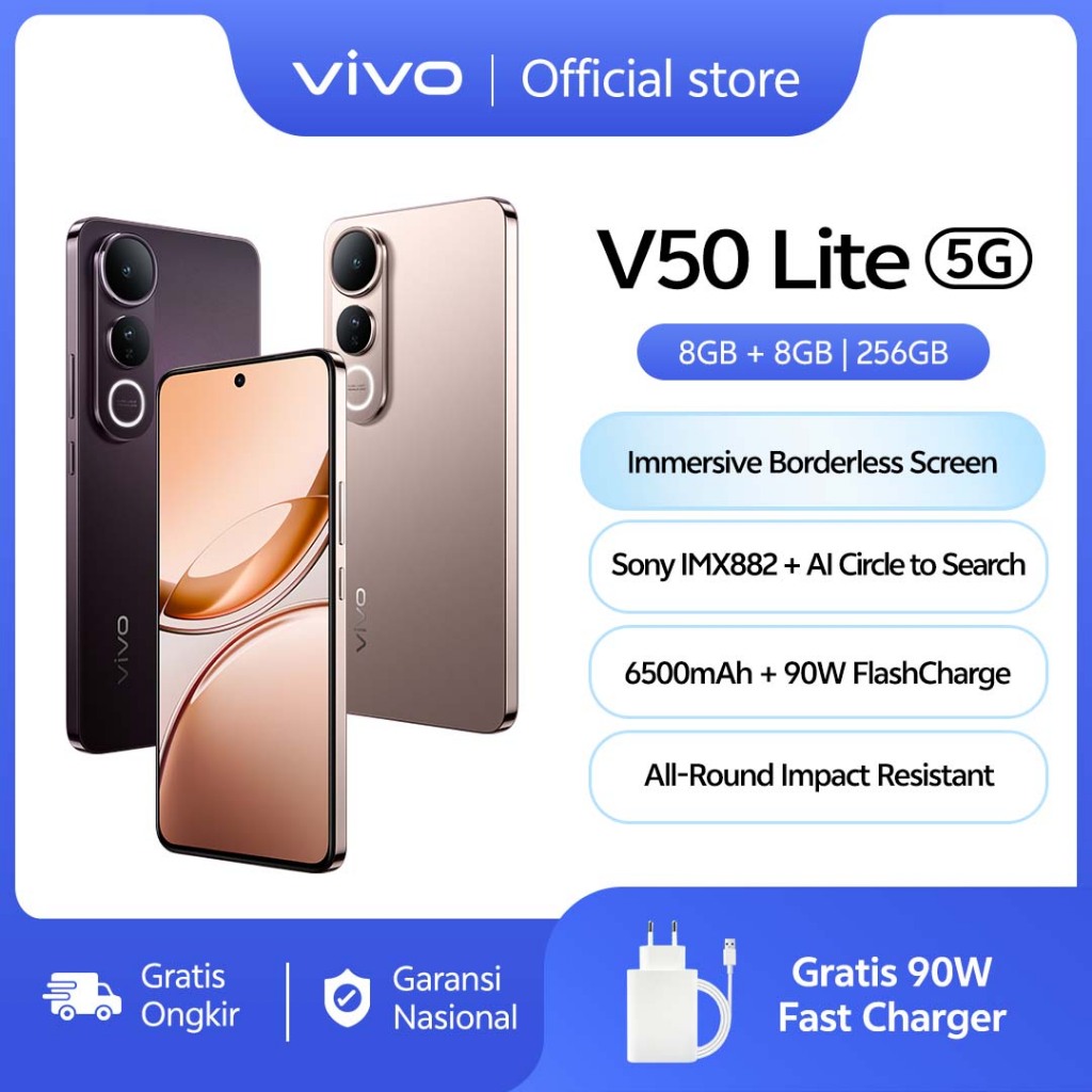 [NEW LAUNCH] vivo V50 Lite 5G (8/256) Borderless Immersive Screen, Sony IMX882, 6500mAh Battery+90W 