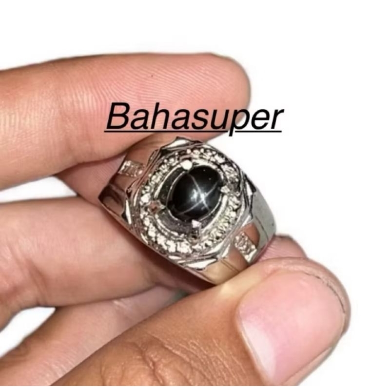 Batu Cincin Nilam star / Black star Akik asli  Ring Alpaka Super