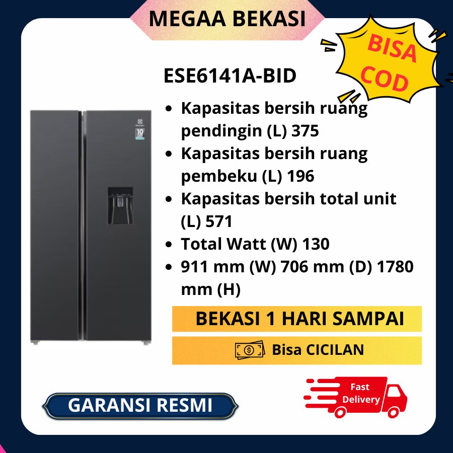 ELECTROLUX KULKAS SIDE BY SIDE SBS 606 L ESE6141A-BID ESE 6141 A- BID 6141A-BID GARANSI RESMI