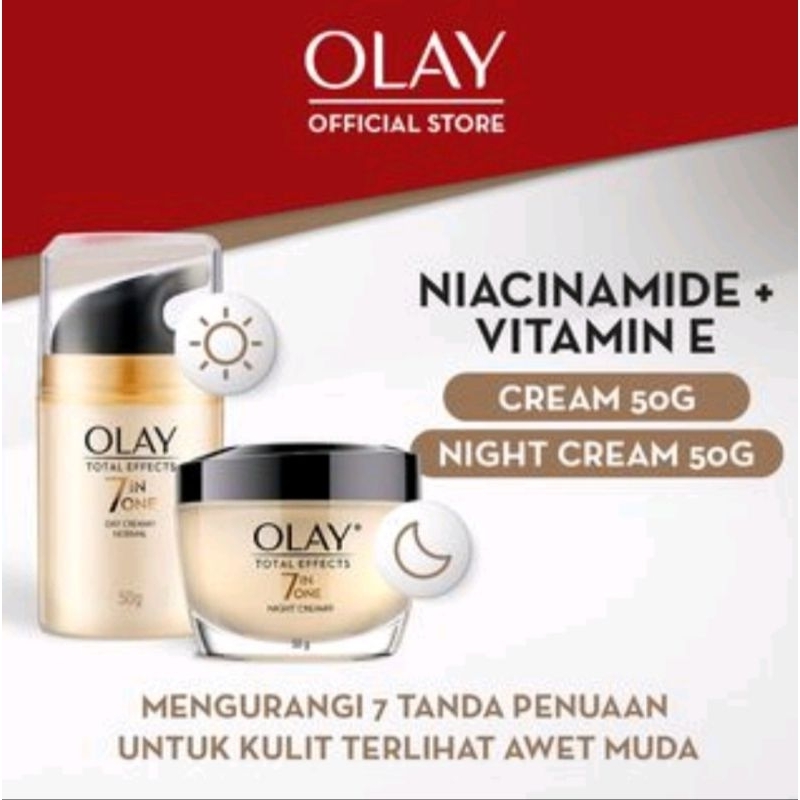 Olay Total Effect 7 in 1 Night Cream 50 gr dan Day Cream SPf 15 50 gr Exp Date 2028