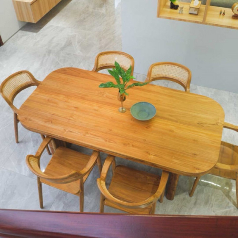 Set Meja Makan Kursi Kayu Jati Model Hiroshima Rotan 6 Kursi Cafe Kafe Warung Makan Resto Model Terb