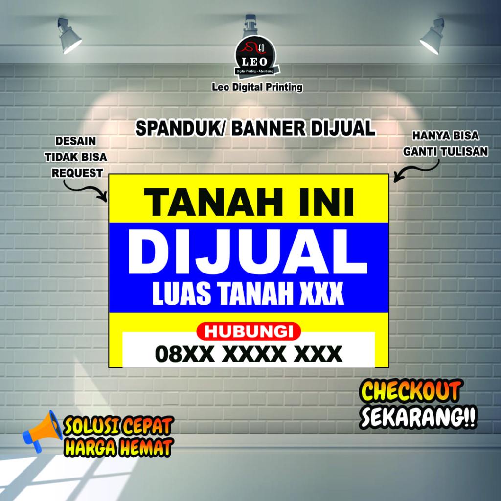 Spanduk Tanah Dijual Murah / Banner Jual Tanah Custom / Cetak Spanduk Jual Tanah 100x100cm