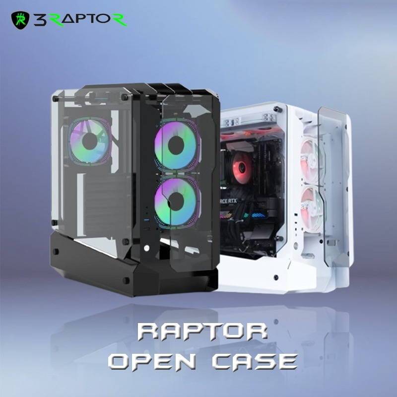 Casing Gaming/PC/Office ATX RAPTOR OPEN CASE Gaming PC Case White & Black