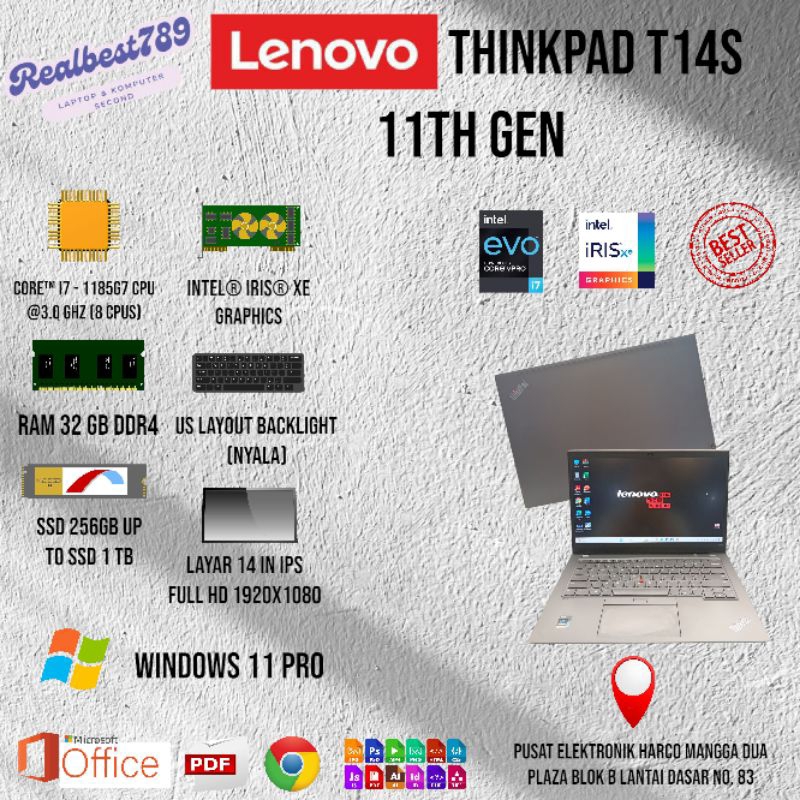 Laptop Lenovo ThinkPad T14s Core i7 1185G7 Ram 32GB Ssd 1TB Layar 14in Ips Full HD Warna Silver