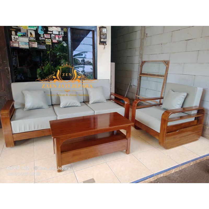 Kursi tamu kayu jati dudukan busa bonus bantal