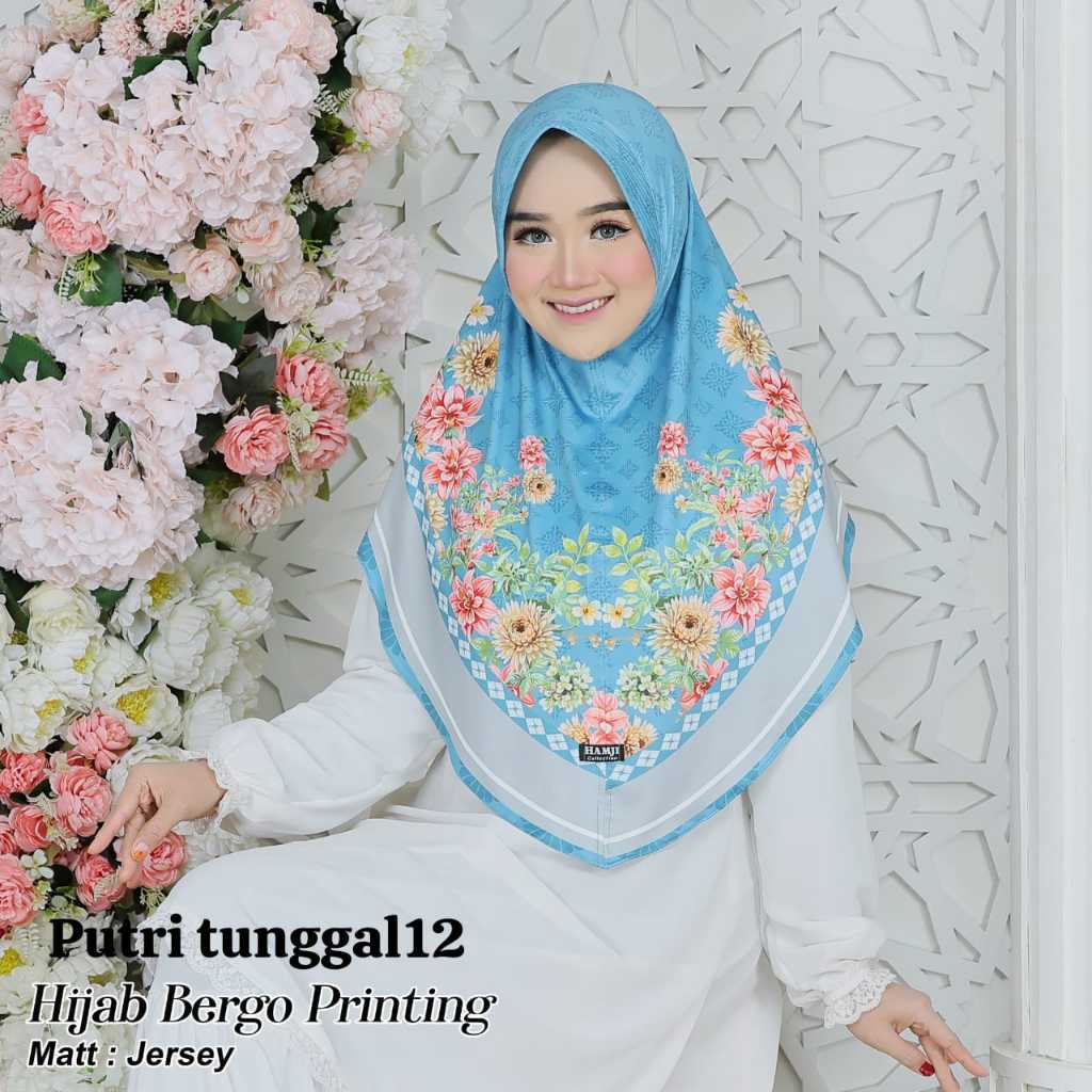 putri tunggal12 bergo printing krudung dewasa motif bunga hijab jersih