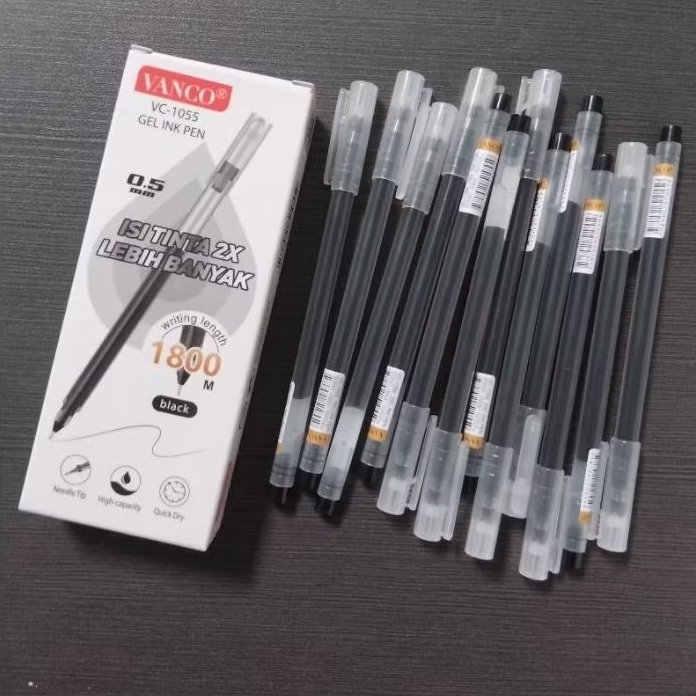 (12pcs)Pulpen Gel Vanco VC-1055 0.5 mm Tinta Hitam/Pulpen Basah Stationery