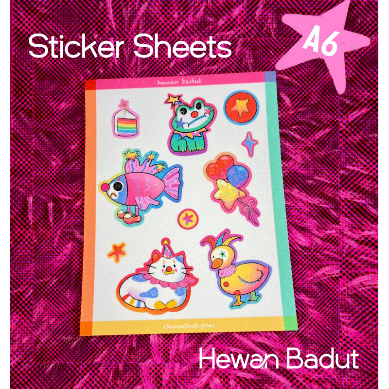 

Sticker sheet a6 Clown Animals(glitters)