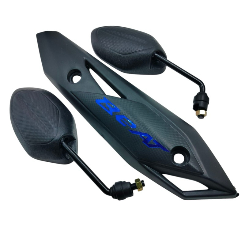 Tutup tameng knalpot beat fi eps 2017-2019+spion beat hitam standar ORI plus logo beat biru