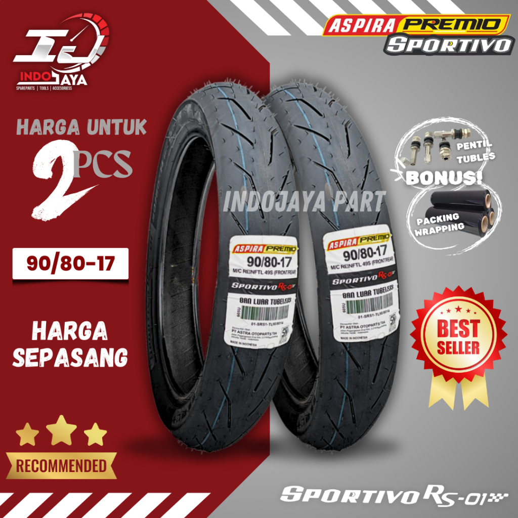 [TERMURAH SEPASANG] BAN ASPIRA PREMIO SPORTIVO RS01 RING 17  TUBELESS SOFT COMPOUND ( 90/80-17 ) / B