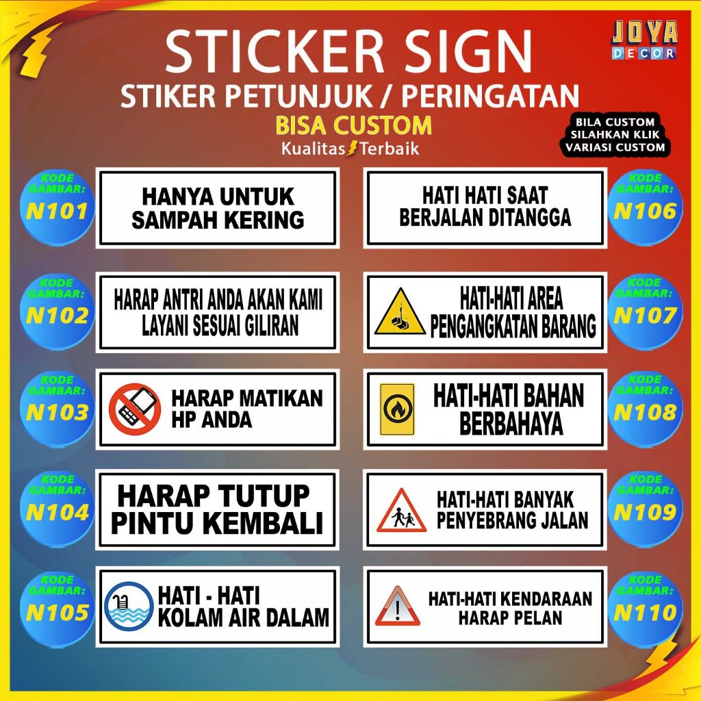 

Sticker Stiker Petunjuk Warning Pengumuman hanya untuk sampah kering harap tutup pintu kembali helm harap dilepas jaga kebersihan N101
