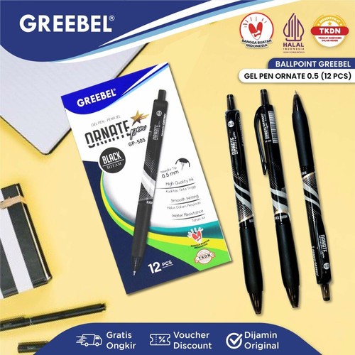 

Pack Greebel Gel Pen Ornate 0.5 Black GP-505 ISI 12