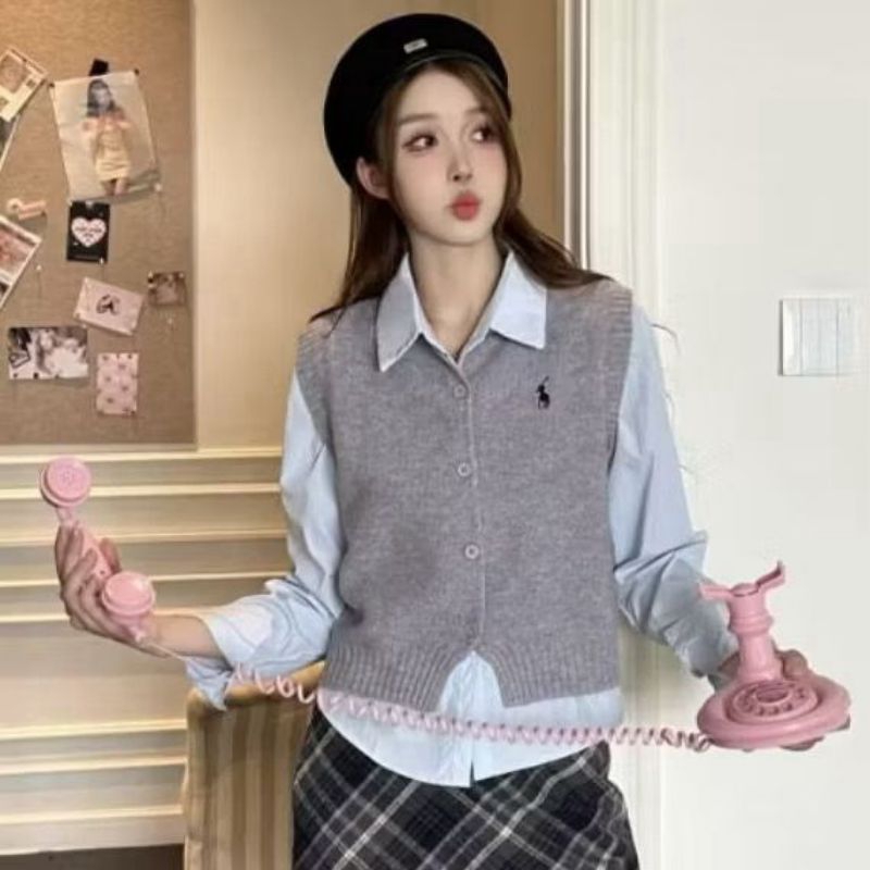 Atasan kemeja vest wanita / Baju atasan rompi rajut