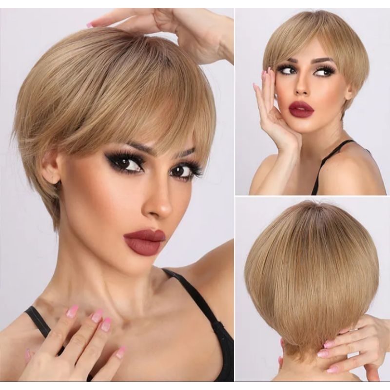 Realistic Wig Short Pixie Wig Wanita Wig Korean Style Wig Cosplay Wig Tomboy Wig Short Blonde