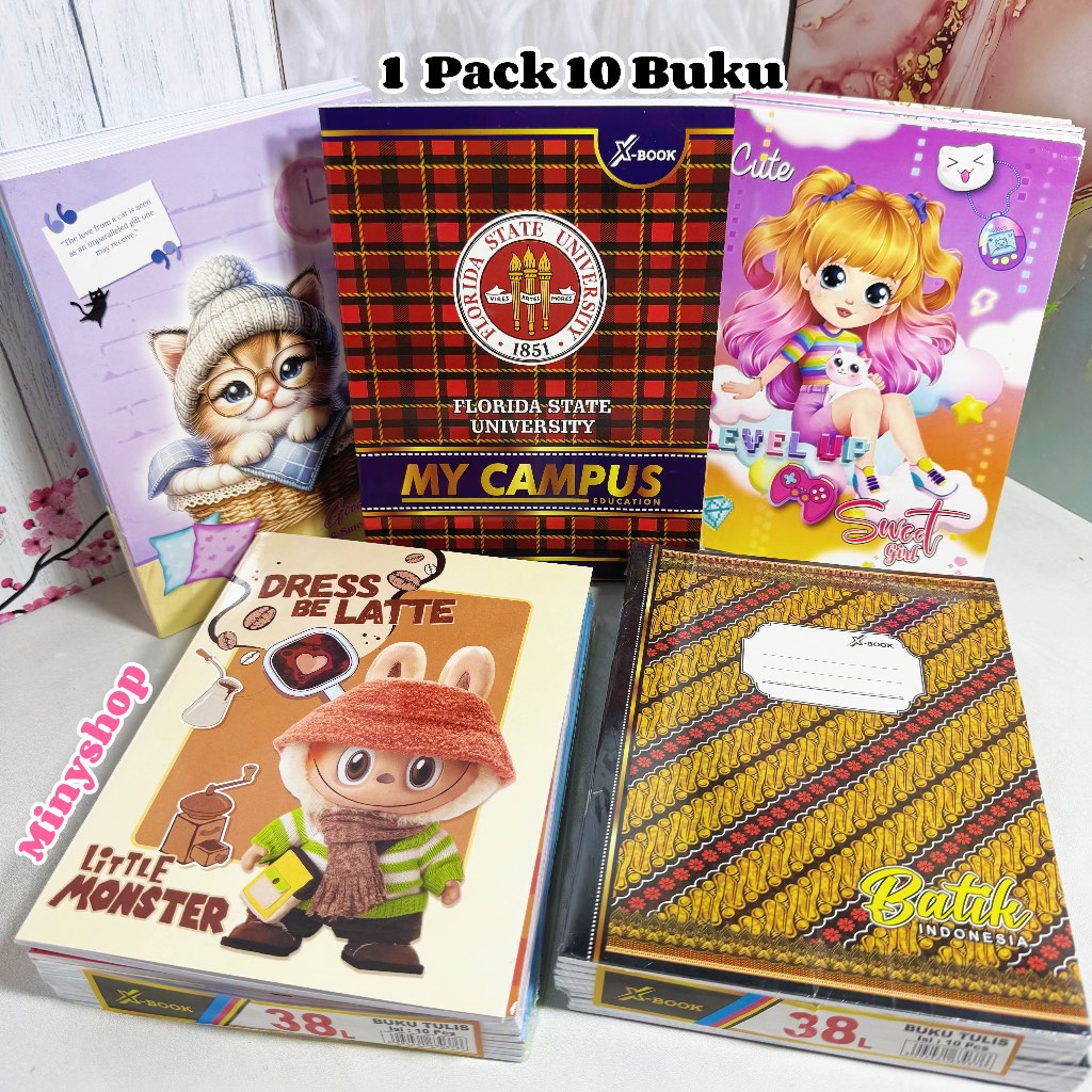 

10PCS Buku Tulis X-Book Kwarto Kecil 38 Lembar Buku Catatan Sekolah Bergaris