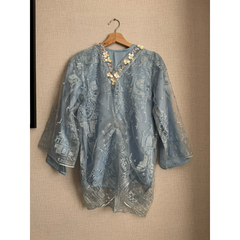 [NEW] Atasan + outer + rok lilit + belt (warna baby blue)