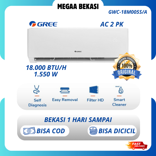 GREE AC 2 PK NON INVERTER GWC-18M005S/A GWC 18 M005 SA LOW WATT GARANSI RESMI