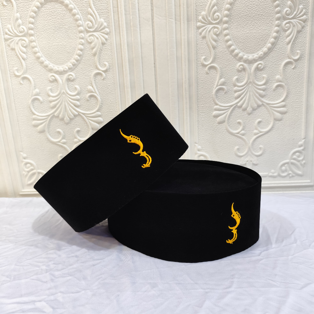 Peci Songkok Terbaru Kopiah Hitam Motif Logo Kujang Emas Tinggi 9CM - Peci Murah Berkualitas Bisa Ba