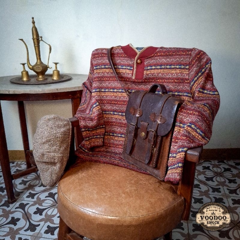 VOODOO - 333 - Vintage Multicolor Classic Fair Isle Pattern Half Button Polar Fleece Sweater Up To Y