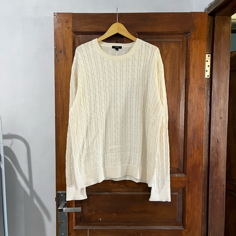 [L-XL] SPAO Cable Knit Beige Sweaters I Vintage Vtg Retro Kemeja Garis-garis Salur Outer Woll Vetera