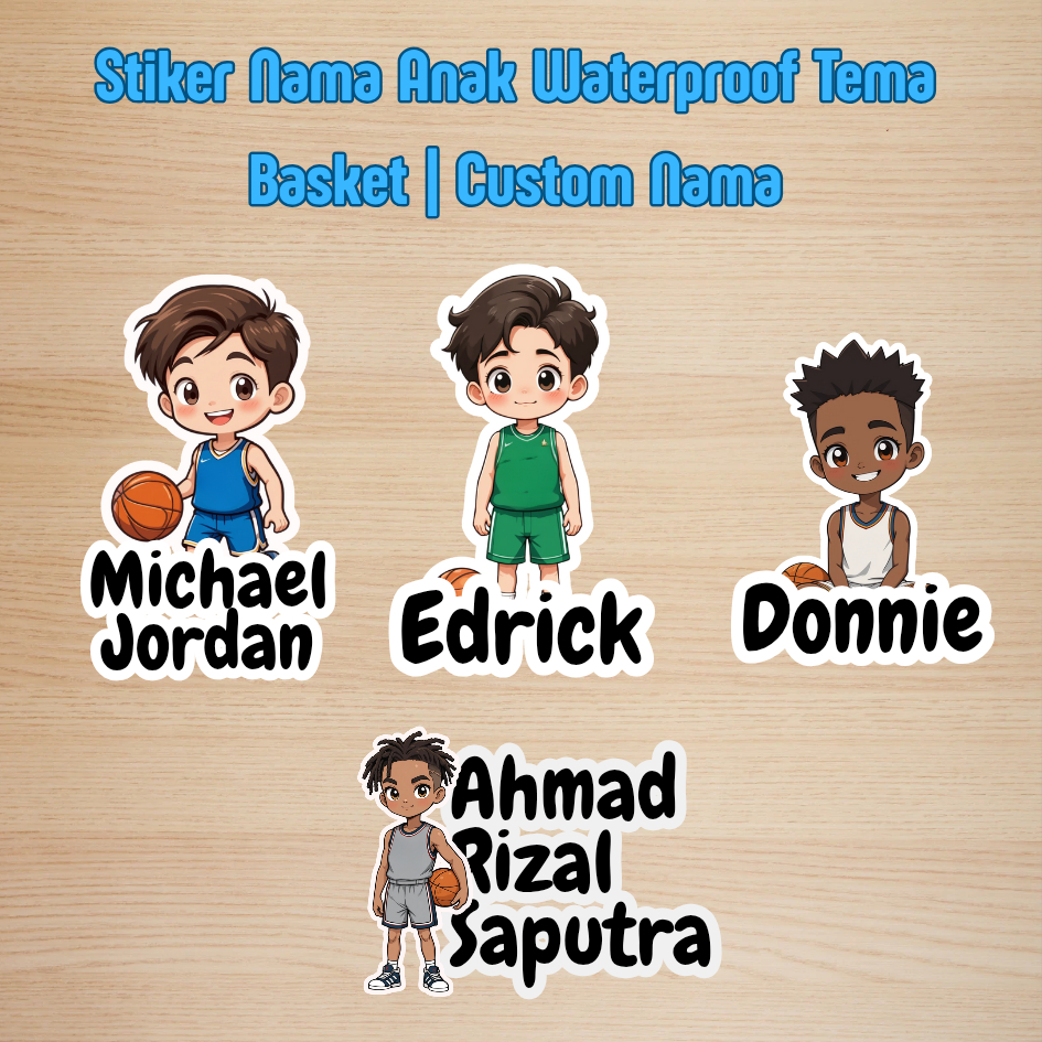 

Stiker Nama Waterproof Tema Basket | Custom Nama | Vinyl Glossy | Tahan Air | Untuk Tumbler, Botol Minum, Kotak Makan | 30pcs