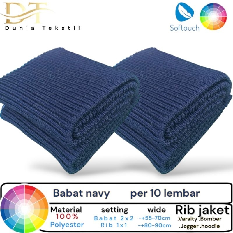 kain rib bur jaket navy polos rib babat 2x2 Polyester premium