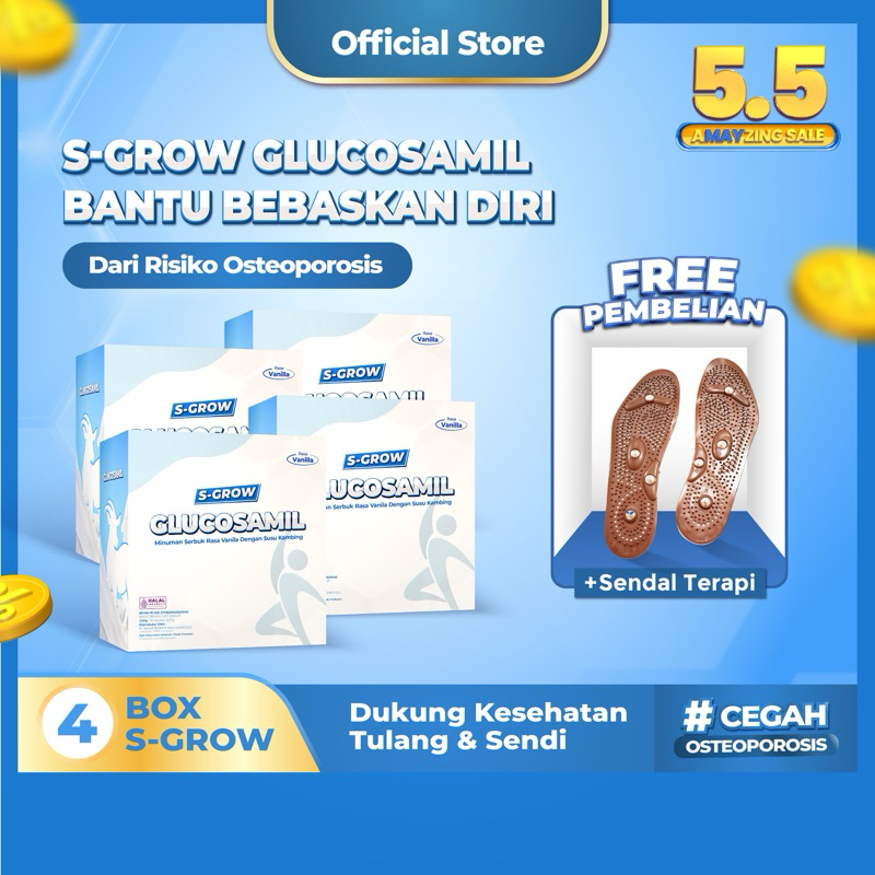 S-GROW GLUCOSAMIL 4 BOX - Susu Bubuk Dewasa Vanila [Untuk Tulang & Sendi]
