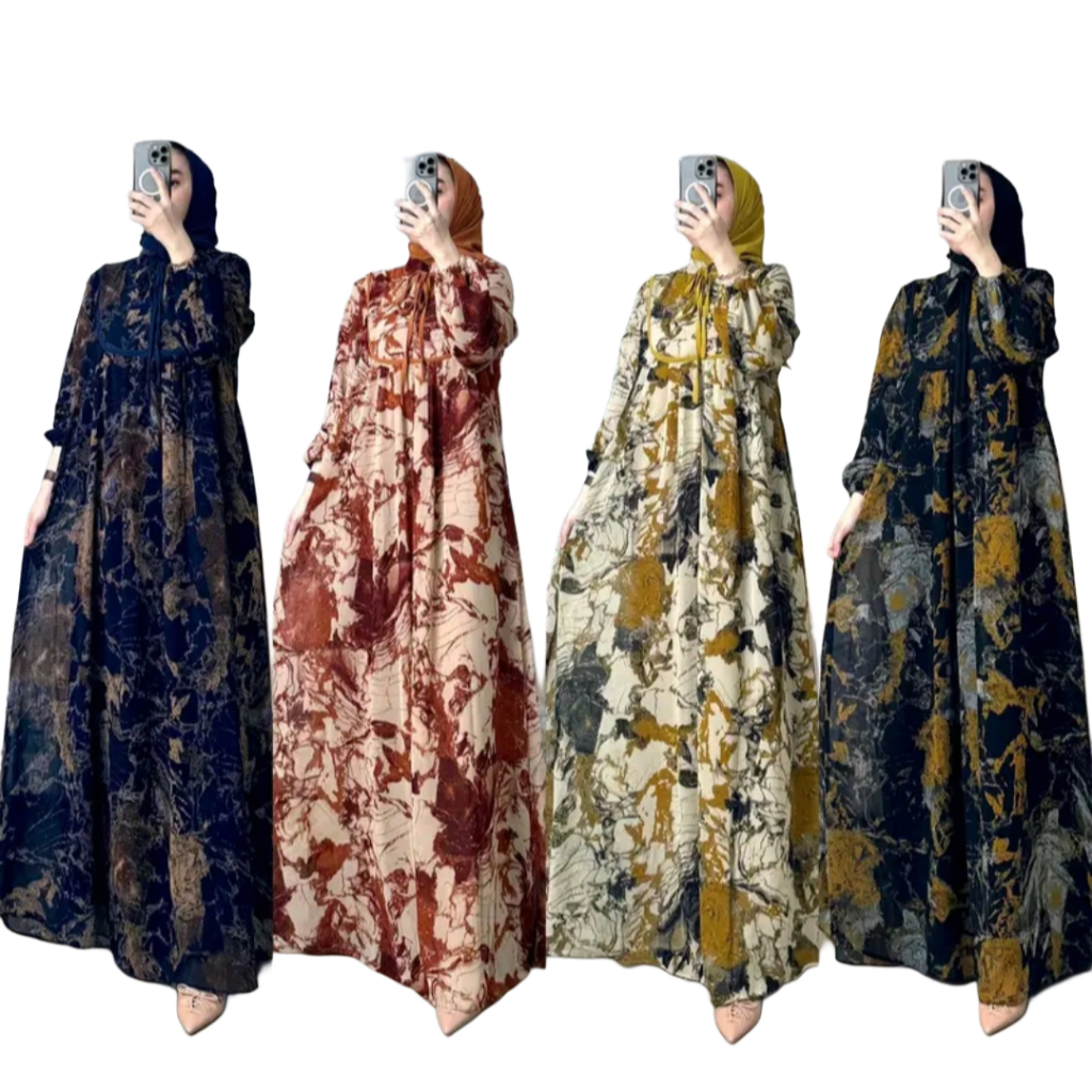 DREANA STORE - Set Gamis Hijab Nadhira Dress Muslim Wanita Terbaru Lengan Panjang Karet Ceruty Premi
