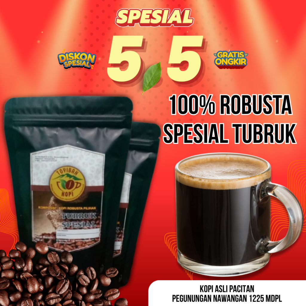 

Kopi Robusta Spesial Tubruk Murni 100% - Rendah Kafein - Single Origin Nawangan - Fresh Roasted - 100gr - kadar kafein lebih rendah