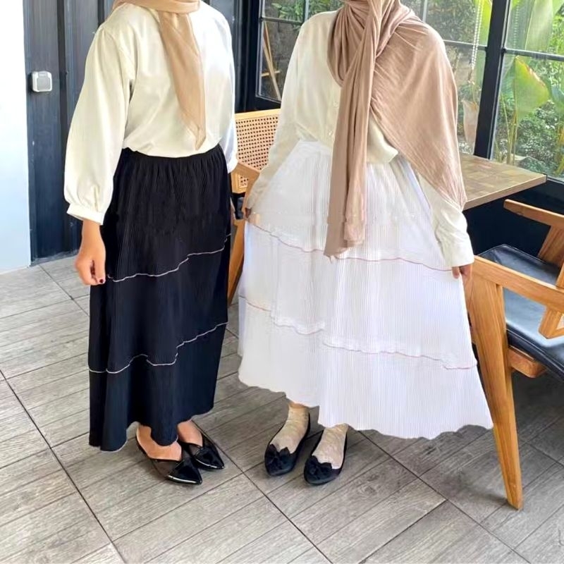 Ruffle Skirt 3 susun / rok panjang wanita / skirt korean style / rok rempel wanita / Rok Plisket Sus