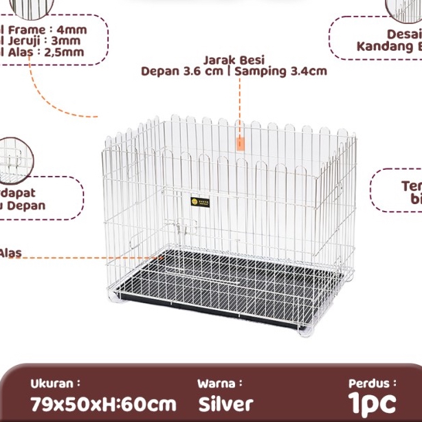 Pet Cage Puppy Kitten Octagon Stainless - Anti Karat & Kokoh - Kandang Octagon Atap Terbuka  XL 79x5