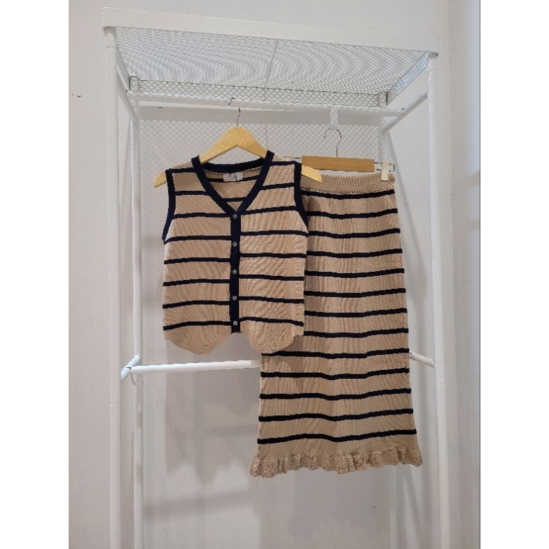 Korean look Premium Knit set rok brown import Bangkok