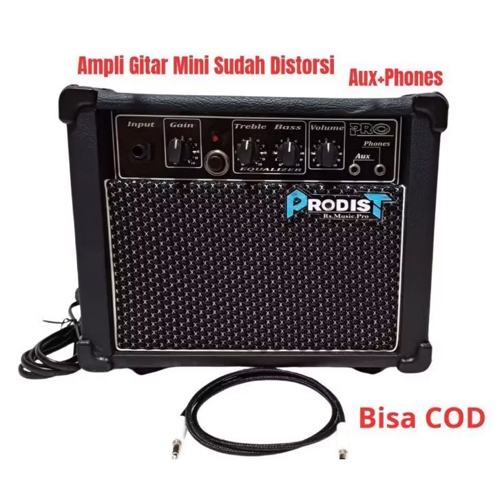 Ampli Gitar Listrik PRODIST-Ampli Gitar Mini 4 Inch Sudah Distorsi Aux+Phones
