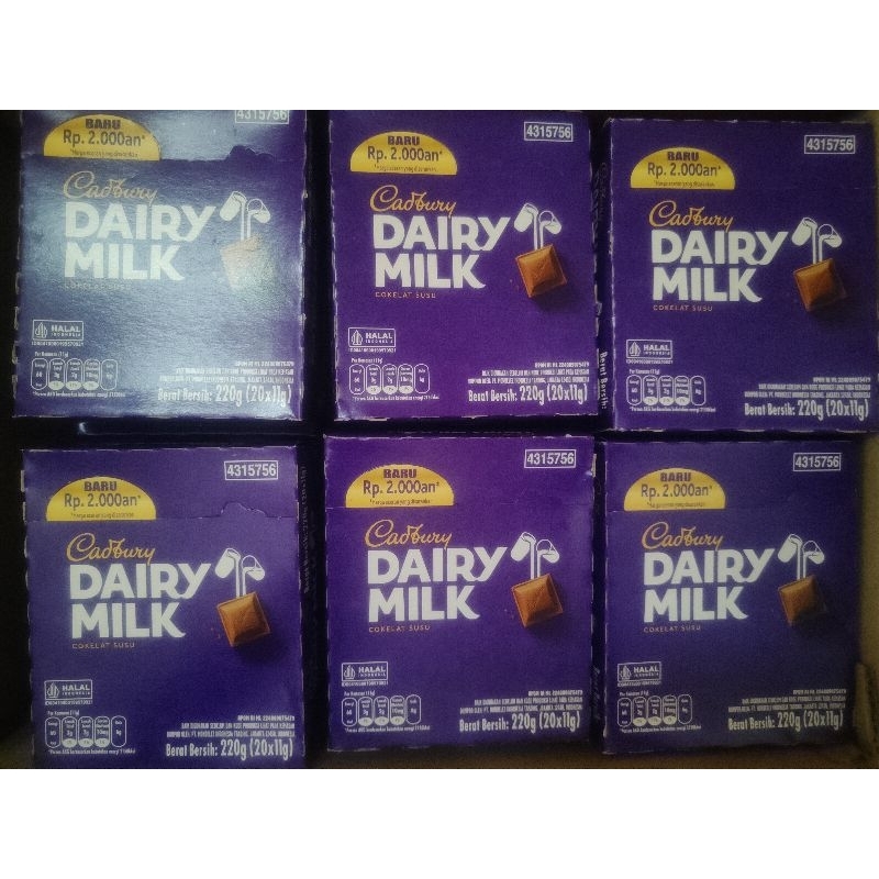 

Coklat Cadbury Dairy Milk 220 gr ( isi 20pcs x 11 gr )