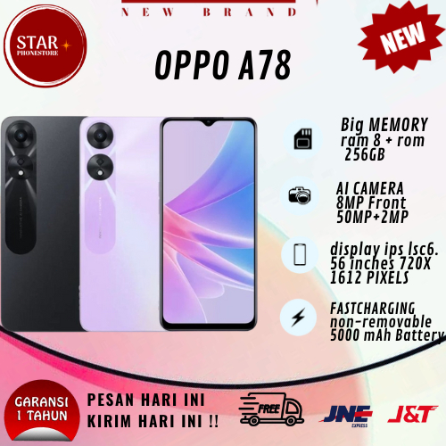 [PROMO] SMARTPHONE OPPO A78 RAM 5G 8/256GB 5G {BATERAI 5000 mAH} ~NEW BRAND FULLSET ~GARANSI 12 BULA