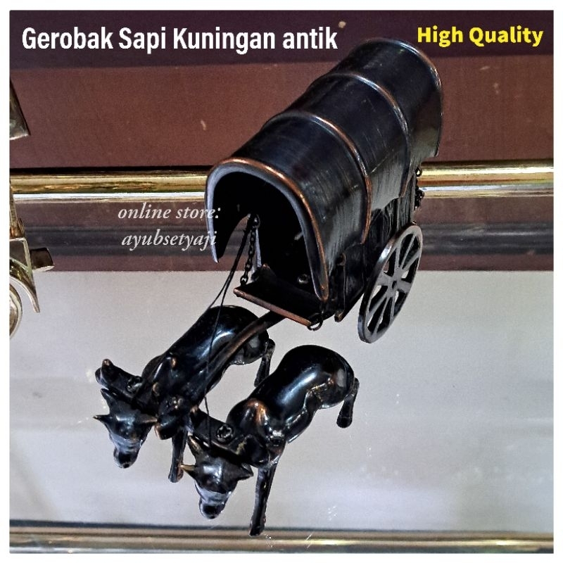 Gerobak Sapi Kuningan Antik miniatur Becak Sapi Kerbau BRASS Solid Souvenir Kerajinan patung sapi De