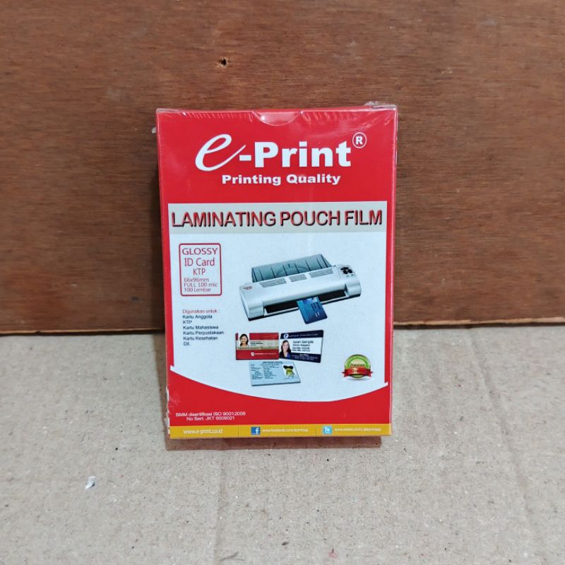 

1 Pak Plastik Laminating Ktp 100 Micron EPRINT Isi 100 Lembar