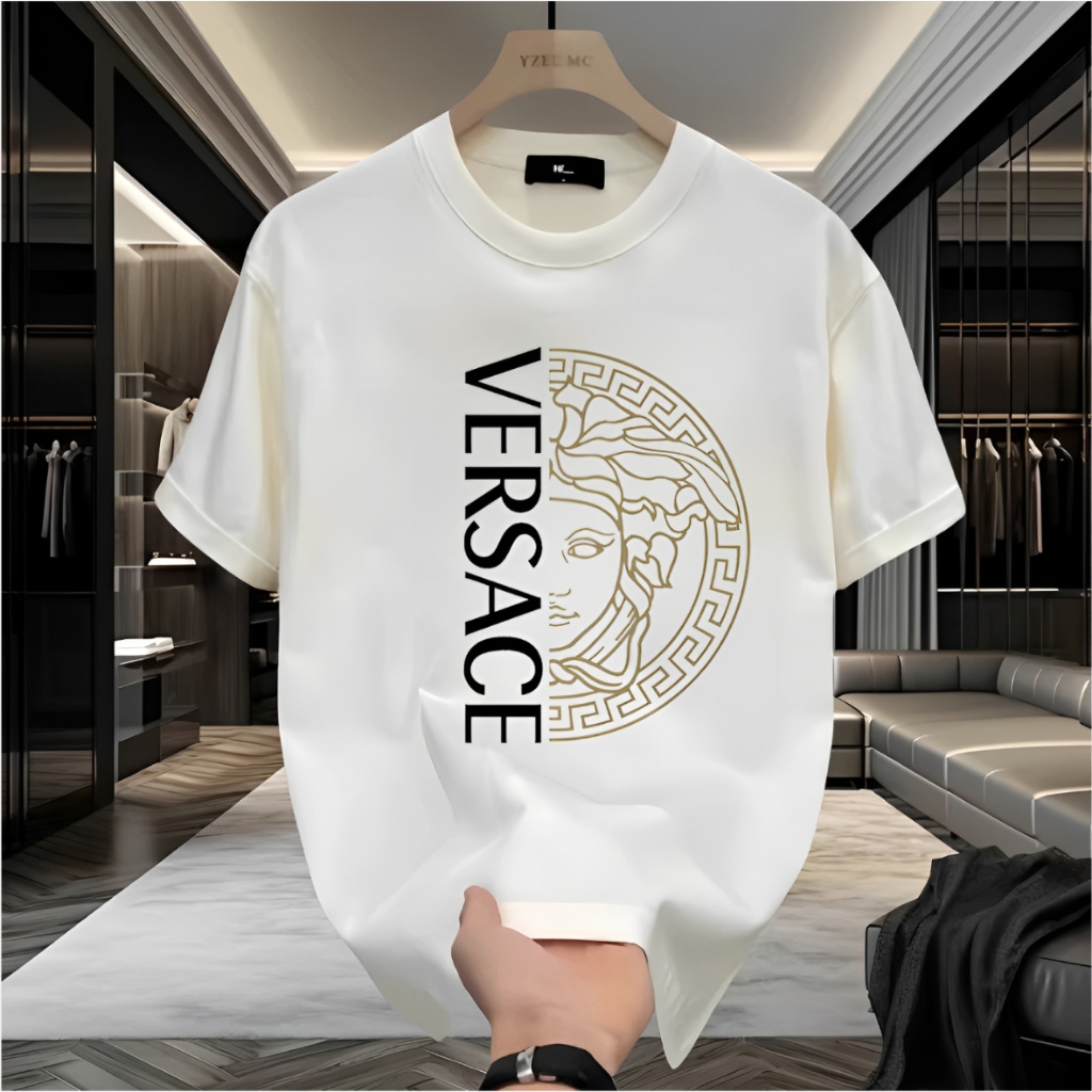 【100% katun】 Kemeja Pria VERSACE, Versi Premium Kemeja Lengan Pendek VERSACE untuk Musim Panas, Mere