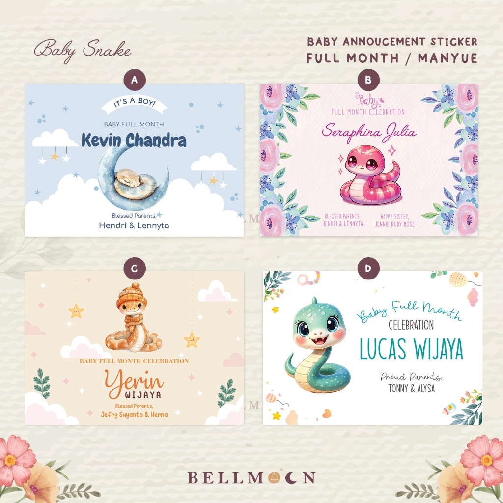 

(isi 18) STIKER KELAHIRAN BAYI ULAR/ FULL MONTH BABY SNAKE STICKER manyue