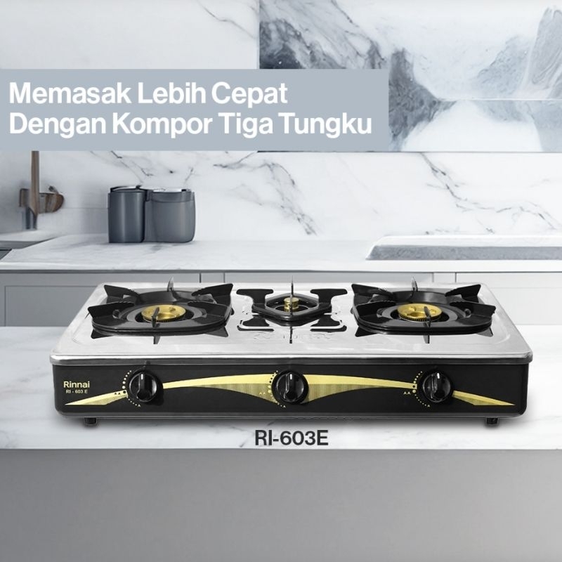 Kompor Gas RINNAI RI603e 3 Tungku Body Stainless / Kompor 3 Tungku Rinnai Ri603-E
