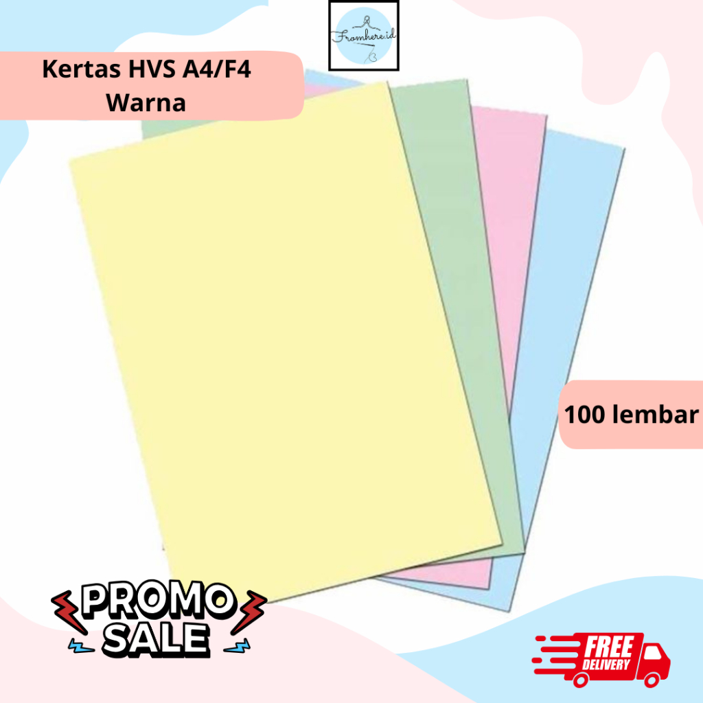Kertas HVS Warna A4 70 GSM 100 Lembar/ HVS Warna F4/Folio 70 Gram / HVS Kuning Biru Hijau Pink